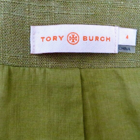 NEW! TORY BURCH Avery Hills Embellished Jacket Linen Blend Green SZ 4 - Picture 15 of 16